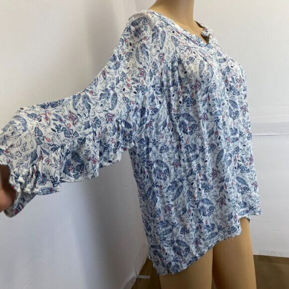 Lauren Conrad Womens Floral Button Up Ruffle  Blouse Top Size XL Multicolor Used - Picture 7 of 15